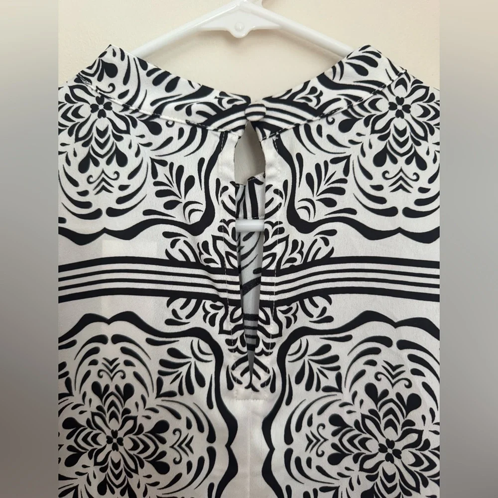 LOFT Sleeveless Tile Print Midi Dress Women’s XL NWT Black & White Ruffle Hem - Picture 8 of 12